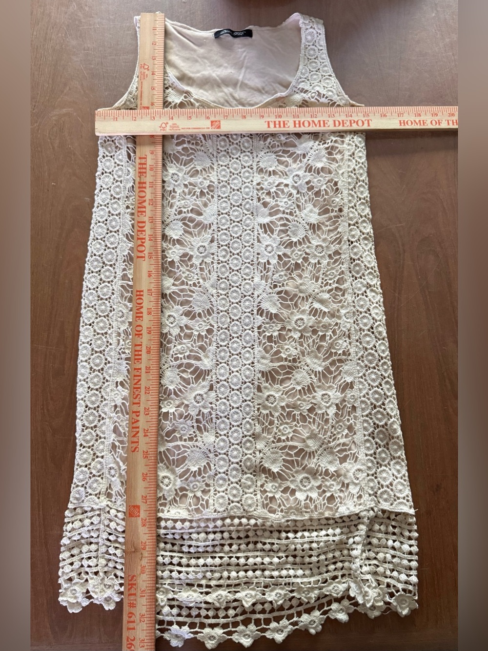 Crochet Lace Floral Boho Mini Dress Peer Tee Small Ivory 100% Cotton - Picture 4 of 5